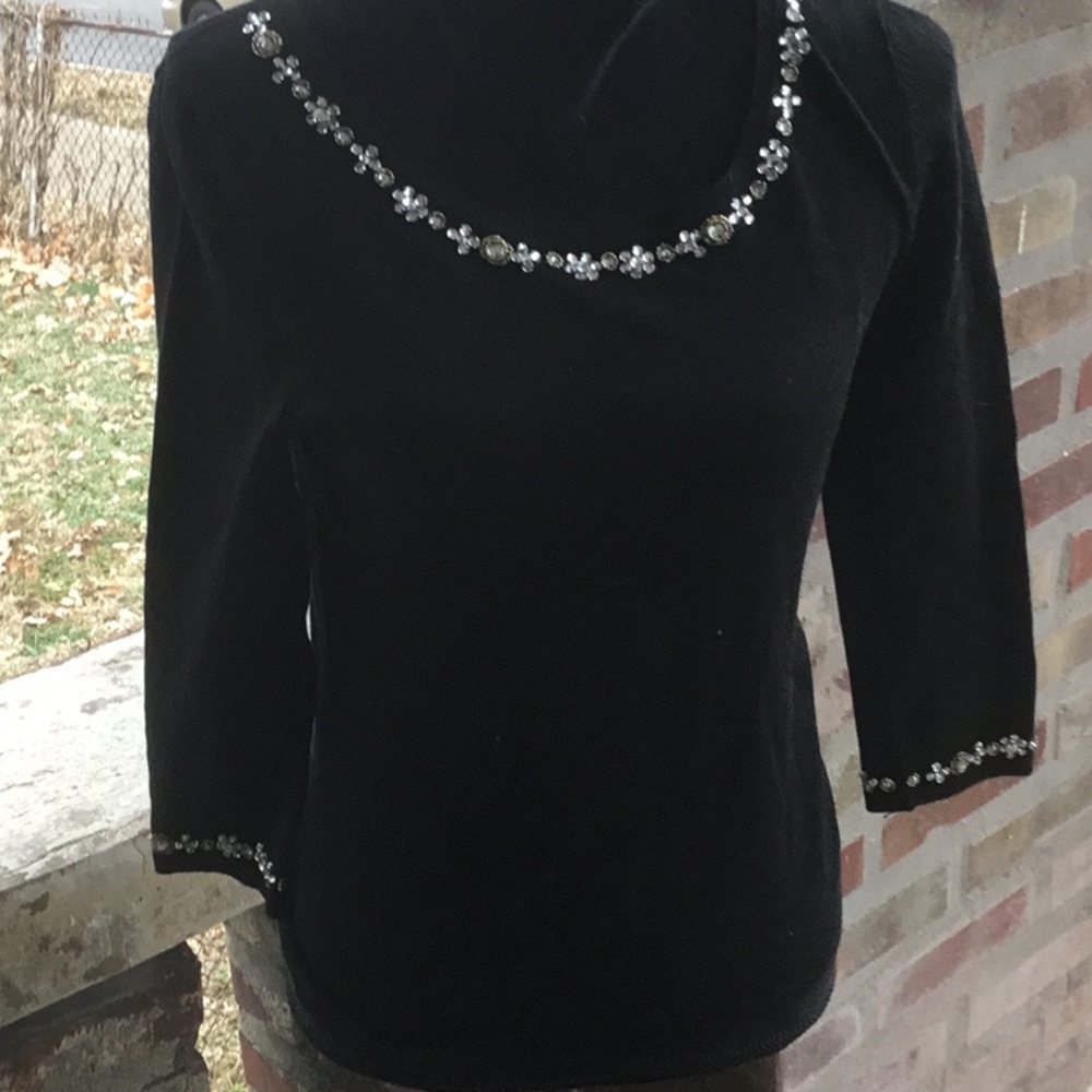 Pointelle Black sweater with embellishments S - Picture 2 of 4
